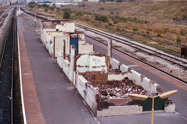Demolition of buildings at Rosegrove Railway Station and the newly opened M65 1984