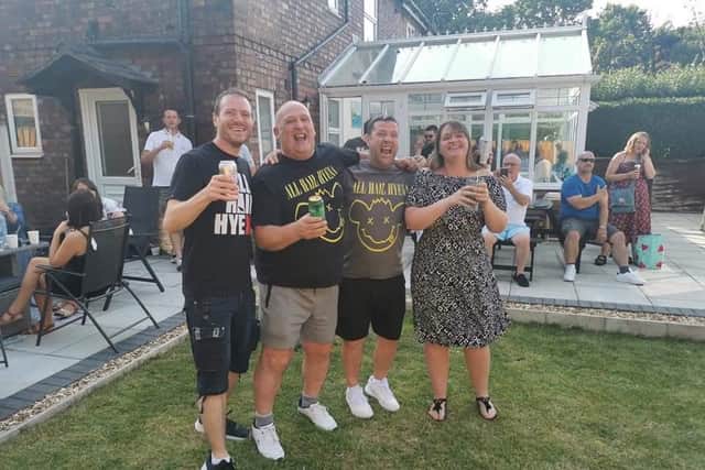 Barry and Claire Powell were treated to a wedding anniversary garden party gig from All Hail Hyena
