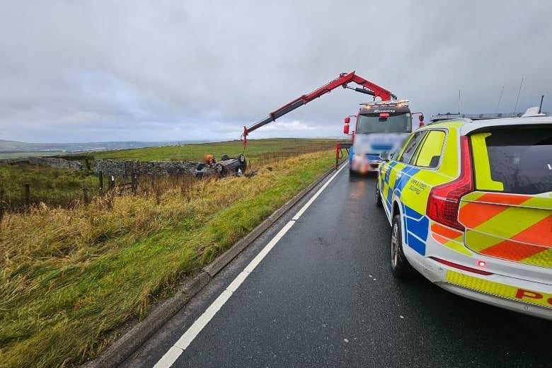 This crash happened on November 7 when a provisional licence holder with no supervision or L plates, drove along and off Grane Road in East Lancs. 
Police said: "Luckily nobody was seriously injured. Driver reported for offences. Today we have been out on Grane Road conducting roadside enforcement."