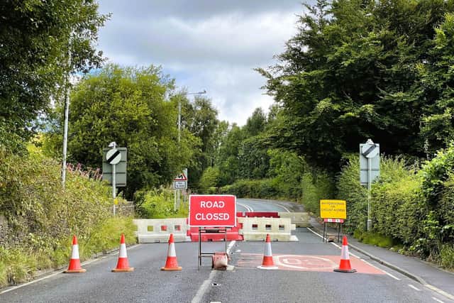 This section of  Burnley Road in Cliviger is closed between the railway bridge and Monarch garage for at least 10 days while investigations and repairs are carried out to a huge sink hole.