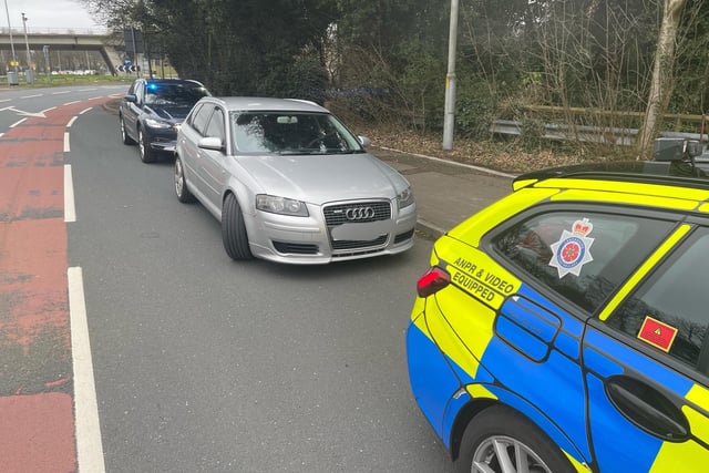 This Audi was stopped in Garstang Road, Preston. 
One of the passengers was found in possession of cannabis and the driver was issued with a Traffic Offence Report (TOR) for his front windows as they allowed 28 & 29 per cent light through. The legal limit is 70 per cent.
The tints were removed at the roadside.