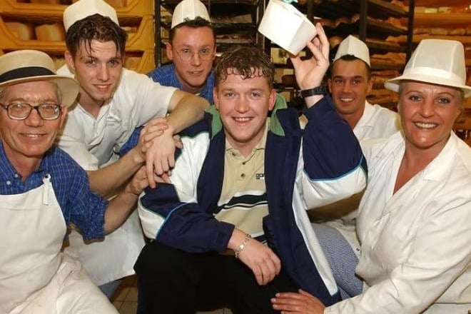 David Russell (centre), a baker at Chorleys Tesco store, won £4,128,013 in February 2002