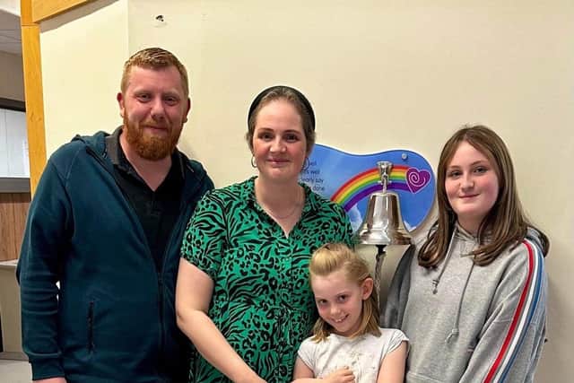 Jade Rees (centre) with her husband David and daughters Lacey and Alice at Royal Preston Hospital.