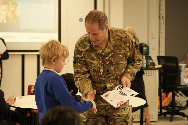 Lieutenant General Tom Copinger-Symes seeking to inspire primary schoolchildren in Preston to think about a career in cyber