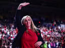 LIVERPOOL, ENGLAND - JULY 21: Tracey Neville of England waves the crowd during the bronze medal match between England and South Africa at M&S Bank Arena on July 21, 2019 in Liverpool, England. (Photo by Nathan Stirk/Getty Images)