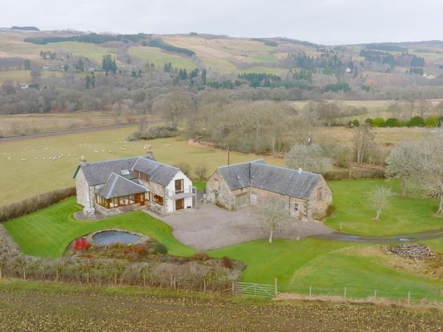 Aerial view of property showing surrounding countryside.