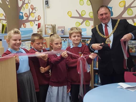 The Mayor of Burnley Coun. Jeff Sumner with students at Holy Trinity Primary School at the opening of the new library.