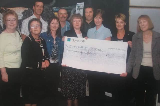 Christies doctors and fundraisers, with soul night organiser Wendy Korol on the far right. A large donation came from the then owners of the Circulation Club, Burnley. (s)