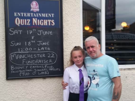 Paul Robinson, landlord of the Shakespeare pub in Padiham with his daughter Savannah. He is organising a charity weekend for the victims of the Manchester Arena bombing.