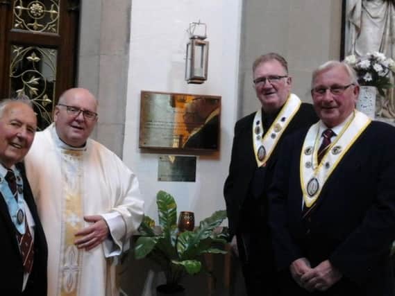 (From left): Ray Williamson (Past Provincial Grand Knight), Rev Fr Peter Hopkinson, Steve Hird, and Trevor Ireland (Grand Knight KSC Burnley Council).