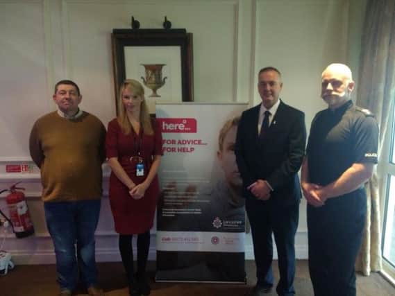 (From left:) Peter Woolf, former offender who has taken part in the restorative justice process; Helena Cryer, Restorative Justice Manager, Lancashire Constabulary; Clive Grunshaw, Lancashire's Police & Crime Commissioner; Chief Superintendent Matt Horn, Lancashire Constabulary.