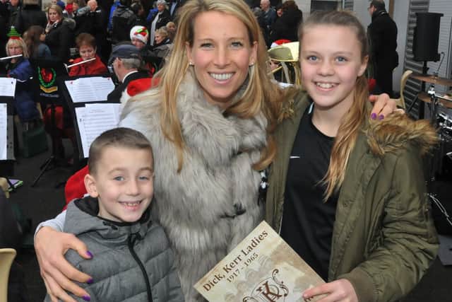 Rachel with fans Ollie Simpson and his sister Jessica at the official unveiling of the Dick, Keer Ladies memorial, marking 100 years since the ladies football team played at Deepdale in 1917.