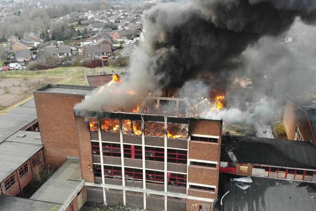 The fire ripped through the top floor of the four-storey Byron Street building