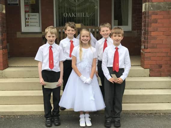 The students from Oakhill School, Whalley after their first Holy Communion.