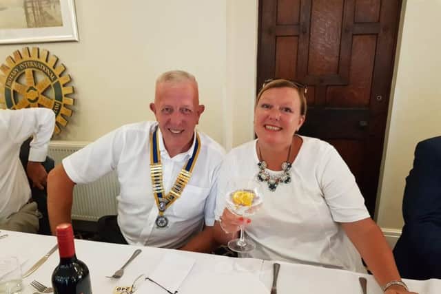 Dave Alexander toasts a successful year as president of Padiham Rotary Club with his wife Collette