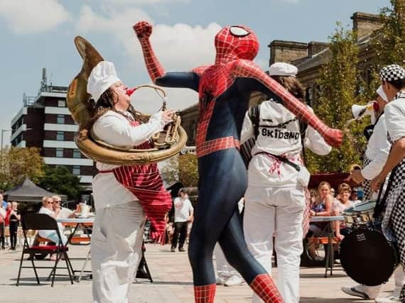 Spiderman dropped by Burnley town centre for the summer garden party