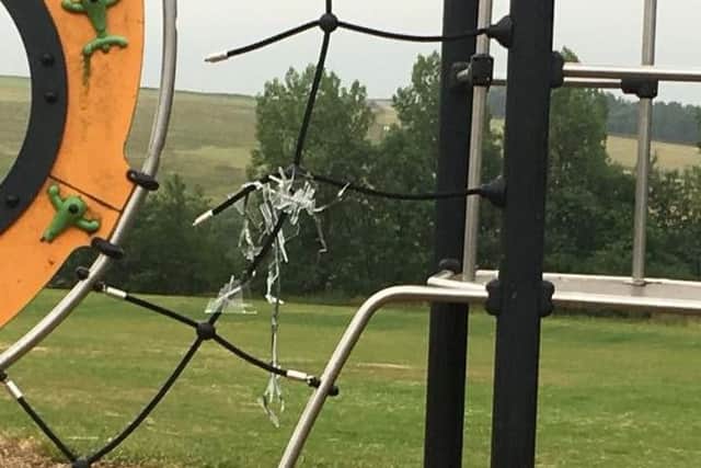 Glass left hanging on a climbing frame at the park
