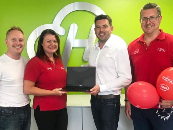 (From left): Holker IT managing director Matthew Metcalfe, Fujitsu partner development manager Nicola El Shebasi, Holker IT commercial manager Mark Holden, and Dave Killier, distribution account manager for Tech Data.