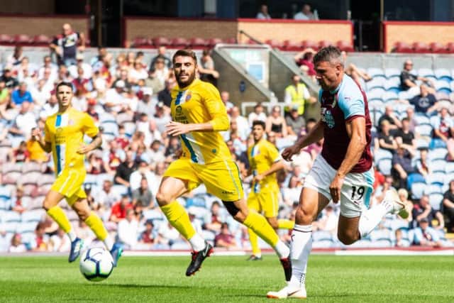 Jon Walters drives at goal in the friendly against RCD Espanyol at Turf Moor