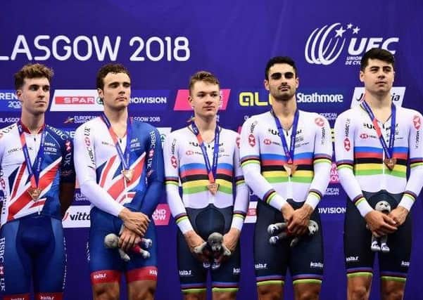 Steven Burke (second left) joined forces with a plethora of world champions in Glasgow					Picture: SWpix.com