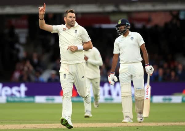 England's James Anderson celebrates taking the wicket of India's Ajinkya Rahane during day two of the Specsavers Second Test match at Lord's, London. PRESS ASSOCIATION Photo. Picture date: Friday August 10, 2018. See PA story CRICKET England. Photo credit should read: Adam Davy/PA Wire. RESTRICTIONS: Editorial use only. No commercial use without prior written consent of the ECB. Still image use only. No moving images to emulate broadcast. No removing or obscuring of sponsor logos.