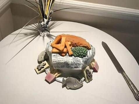 The fish and chip cake made for Geoff's 90th birthday by his step granddaughter, Sarah Mason.