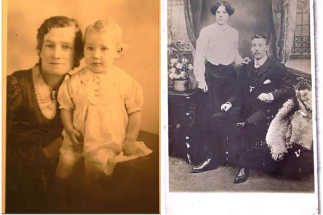 Thomas Fitzpatrick, far right with wife Mary and ,left photo, Thomas' daughter Mary with her paternal grandmother Margaret