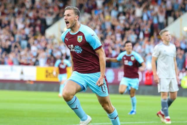 Burnley's Chris Wood celebrates scoring against Aberdeen in the Europa League
