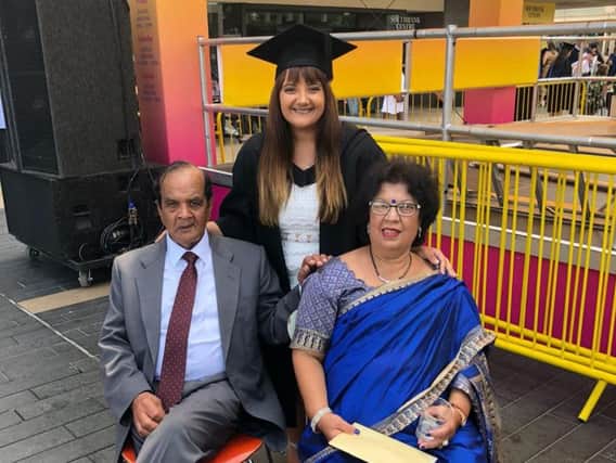 Madan and Sudarshana Kochhar with their granddaughter Natasha Casey at her graduation. (s)