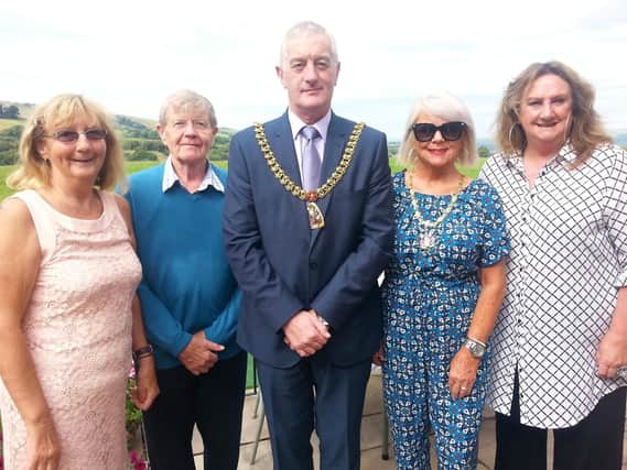 Maureen Bradley, Jim Bradley, Mayor Burnley Coun. Charlie Briggs, Mayoress of Burnley Trish Lunt and Catherine Howley at the garden party