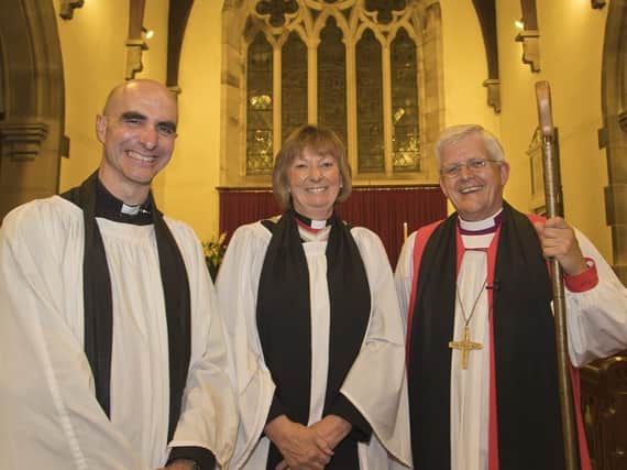 From left to right, the Rev. Andy Froud, the Rev. Catherine Hale-Heighway and The Right Reverend Julian Henderson, Bishop of Blackburn.