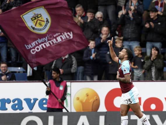 Clarets winger Aaron Lennon celebrates his goal against AFC Bournemouth at Turf Moor