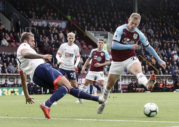 Burnley's Matej Vydra is denied a shot on goal by Bournemouth's Steve CookPhotographer Rich Linley/CameraSportThe Premier League - Burnley v Bournemouth - Saturday 22 September 2018 - Turf Moor - BurnleyWorld Copyright Â© 2018 CameraSport. All rights reserved. 43 Linden Ave. Countesthorpe. Leicester. England. LE8 5PG - Tel: +44 (0) 116 277 4147 - admin@camerasport.com - www.camerasport.com
