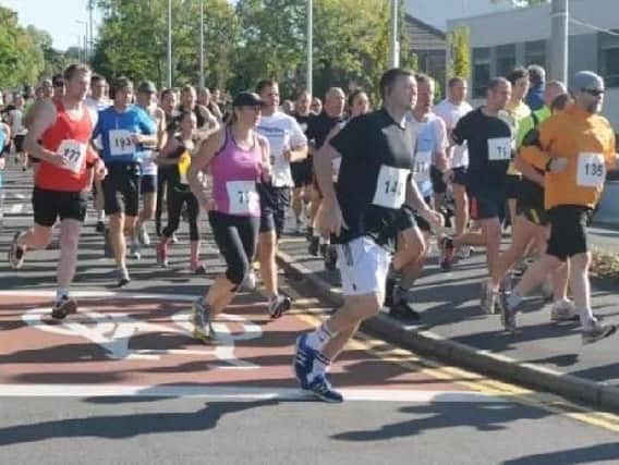 Runners at the starting line of a previous Burnley Fire Station 10k run