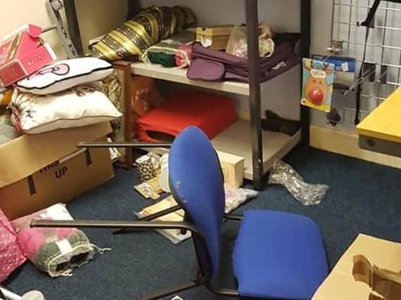 The ransacked office at Pendle Dogs in Need headquarters after it was broken into this week.