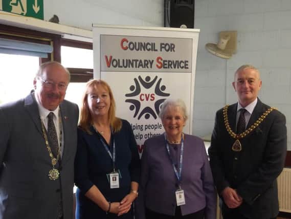 Coun. Andy Tatchell, CVS chief officer Christine Blythe, Susan Hughes MBE from the CVS, and Coun, Charlie Briggs, Mayor of Burnley