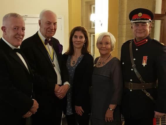 Immediate past president Dave Alexander, past president Barry Brown, his daughter Charlotte, wife Maureen, and the High Sheriff of Lancashire