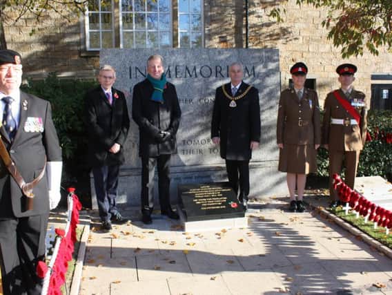 The new memorial stone in Burnley's Peace Garden