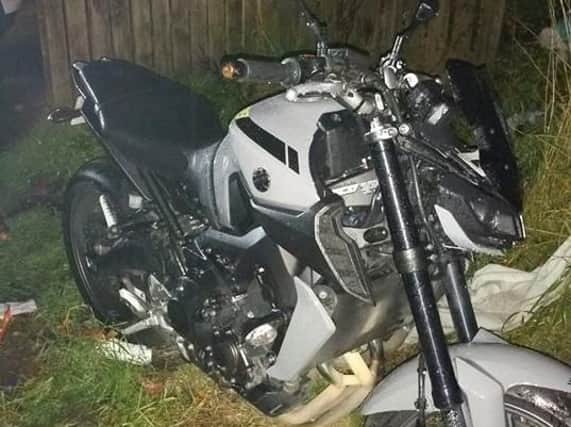 This motorcycle was stolen in Manchester and discovered by police in Burnley last night.