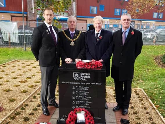 (Left to right): WO2 Peter Briggs, Mayor of Burnley Coun. Charles Briggs, Burnley FC vice-chairman Barry Kilby and club chaplain Barry Hunter.