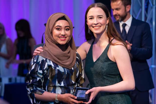 Rabia Iqbal receives her award from Chloe Wilkinson.