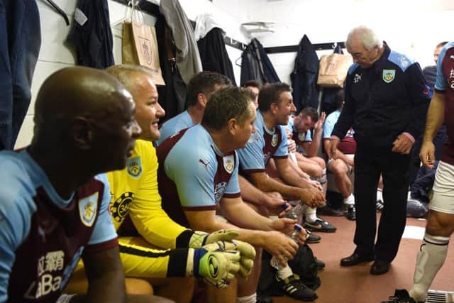 Burnley Legends in the dressing room at half-time in the charity match.