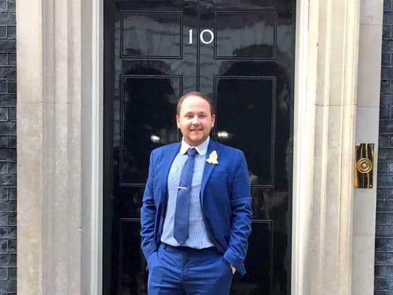 Jordan on the steps of Number 10, Downing Street