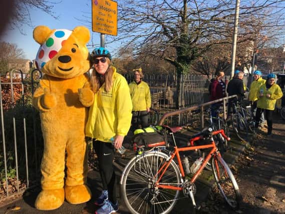 Nicola with Pudsey on a stop off during Power to the Tower with BBC Lancashire #teamgraham