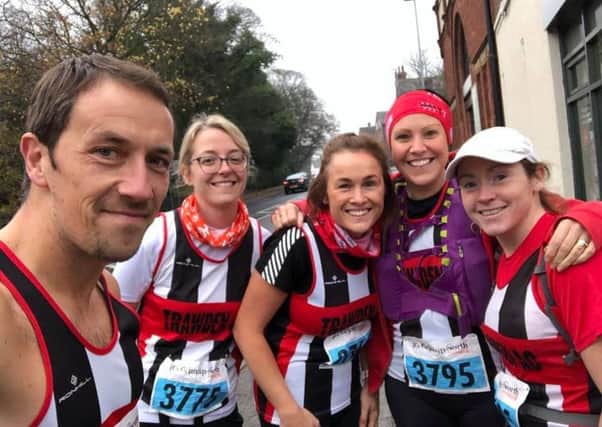 Paul Brown with Claire Storozuk, Alex Fort, Joanne Brown and Michelle Brooks before the Kirkstall  Abbey Trail Marathon