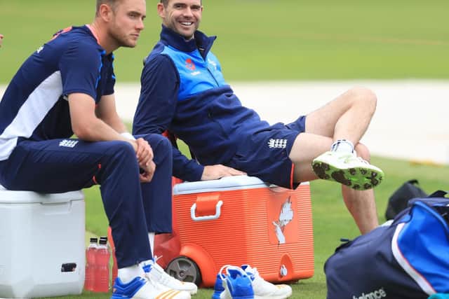 James Anderson (right) with fellow pace bowler, Stuart Broad.