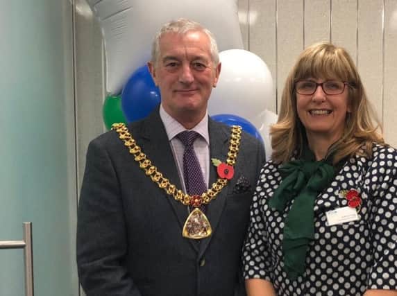 Mayor of Burnley Coun. Charlie Briggs with PCCU chief executive Kathryn Fogg at the official opening of the Burnley branch