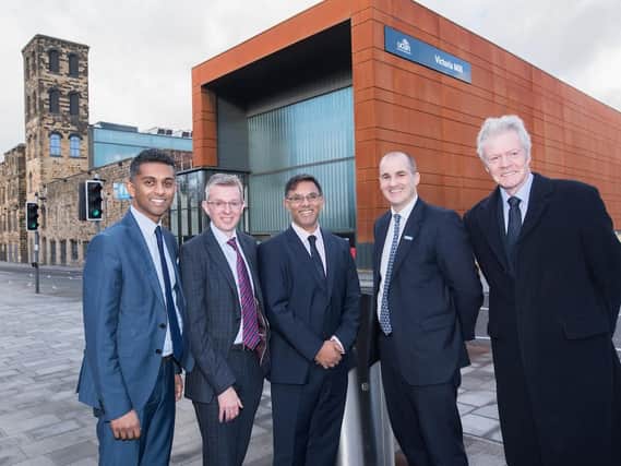 Dharma Kovvuri, UCLans Dean of Burnley Campus; Mick Cartledge, chief executive of Burnley Council; Dr Ebrahim Adia, UCLan Burnley provost; Northern Powerhouse Minister Jake Berry MP and Coun. John Harbour, Executive member for housing and environment.