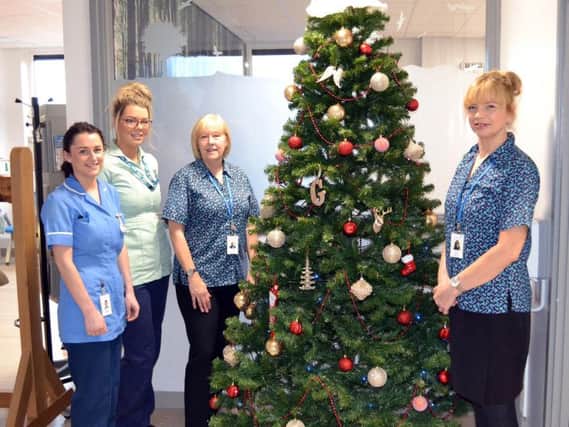Beautiful Christmas tree on display in the Primrose Chemotherapy Unit at Burnley General Teaching Hospital