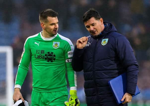 Burnley's Tom Heaton chats with goalkeeping coach Billy Mercer after the first half

Photographer Alex Dodd/CameraSport

The Premier League - Burnley v Fulham - Saturday 12th January 2019 - Turf Moor - Burnley

World Copyright Â© 2019 CameraSport. All rights reserved. 43 Linden Ave. Countesthorpe. Leicester. England. LE8 5PG - Tel: +44 (0) 116 277 4147 - admin@camerasport.com - www.camerasport.com